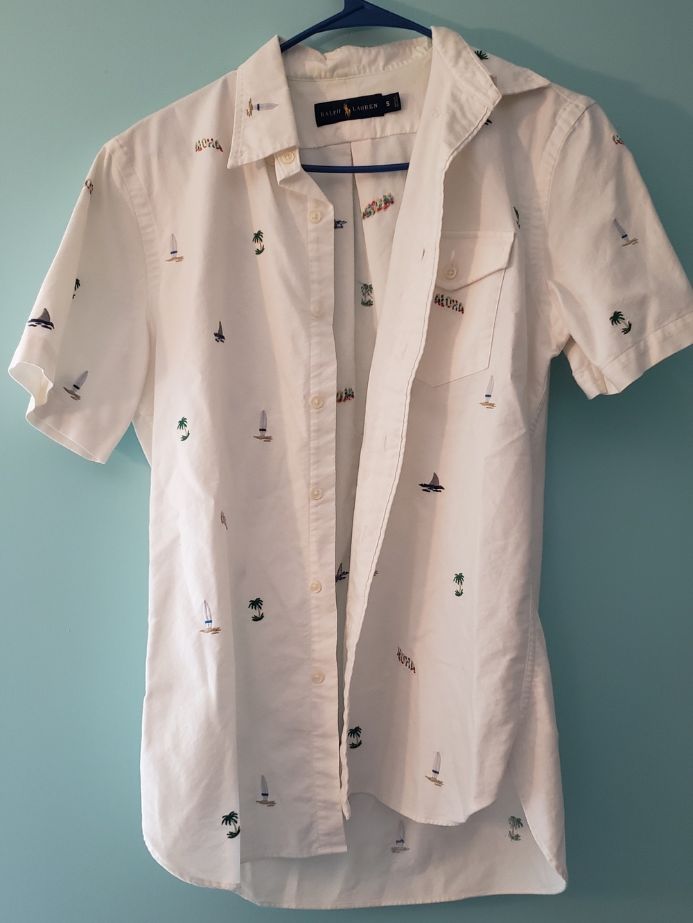 Ralph Lauren White Short-Sleeve Embroidered Resort Button-Down Shirt